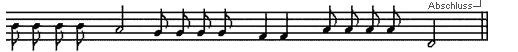 Musiknoten in Schwarzschrift zum Vergleich - Teil 2 - HHHH A GGGG FF AAAA D (Abschluss)