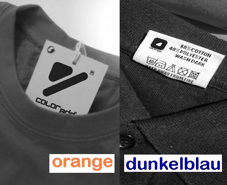 ein oranges T-Shirt und ein dunkelblaues Hemd können bei Grau-Sehen nicht zugeordnet werden