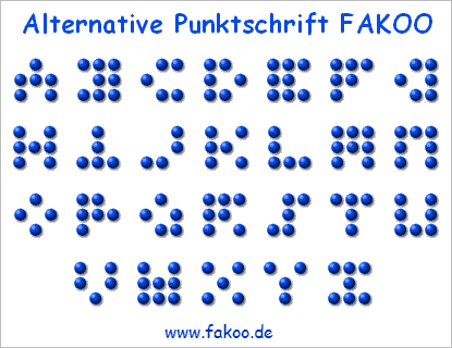 Alternative Punktschrift FAKOO, 9-Punkt-Alphabet mit gro�en blauen Punkten