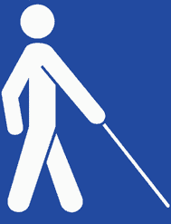 Blinden-Symbol - Mann mit Blindenstock - wei auf blauem Grund