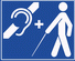 Taubblinden-Logo (tpb): gestrichen-Ohr + Plus-Zeichen + Blindenstock-Mann (wei auf blau)