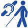 Deafblind-Logo (tbi): gestrichen-Ohr + Blindenstock-Mann (blau auf weiß)