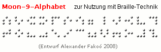 Moon-9-Alphabet zur Nutzung mit Braille-Technik (Entwurf Alexander Fako� 2008)