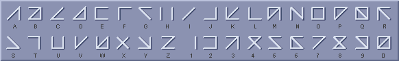 Quadoo-Alphabet einschließlich Ziffern in zwei Zeilen