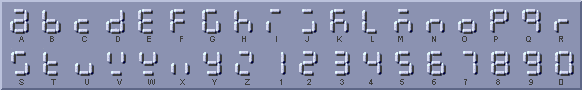 Siekoo-Alphabet einschließlich Ziffern in zwei Zeilen
