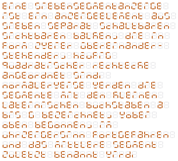 Textausschnitt 'eine siebensegmentanzeige ist ein anzeigeelement aus sieben separat schaltbaren,
  sichtbaren balken...' aus Wikipedia, Darstellung in Siekoo